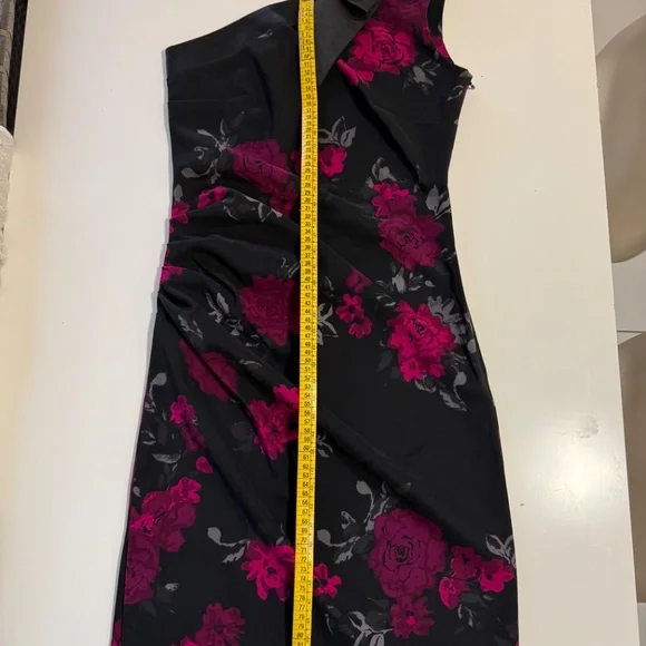 Jacob Black Spring Dress Feminine Elegance One Shoulder Pink Rose Print Asymmet - Picture 8 of 8